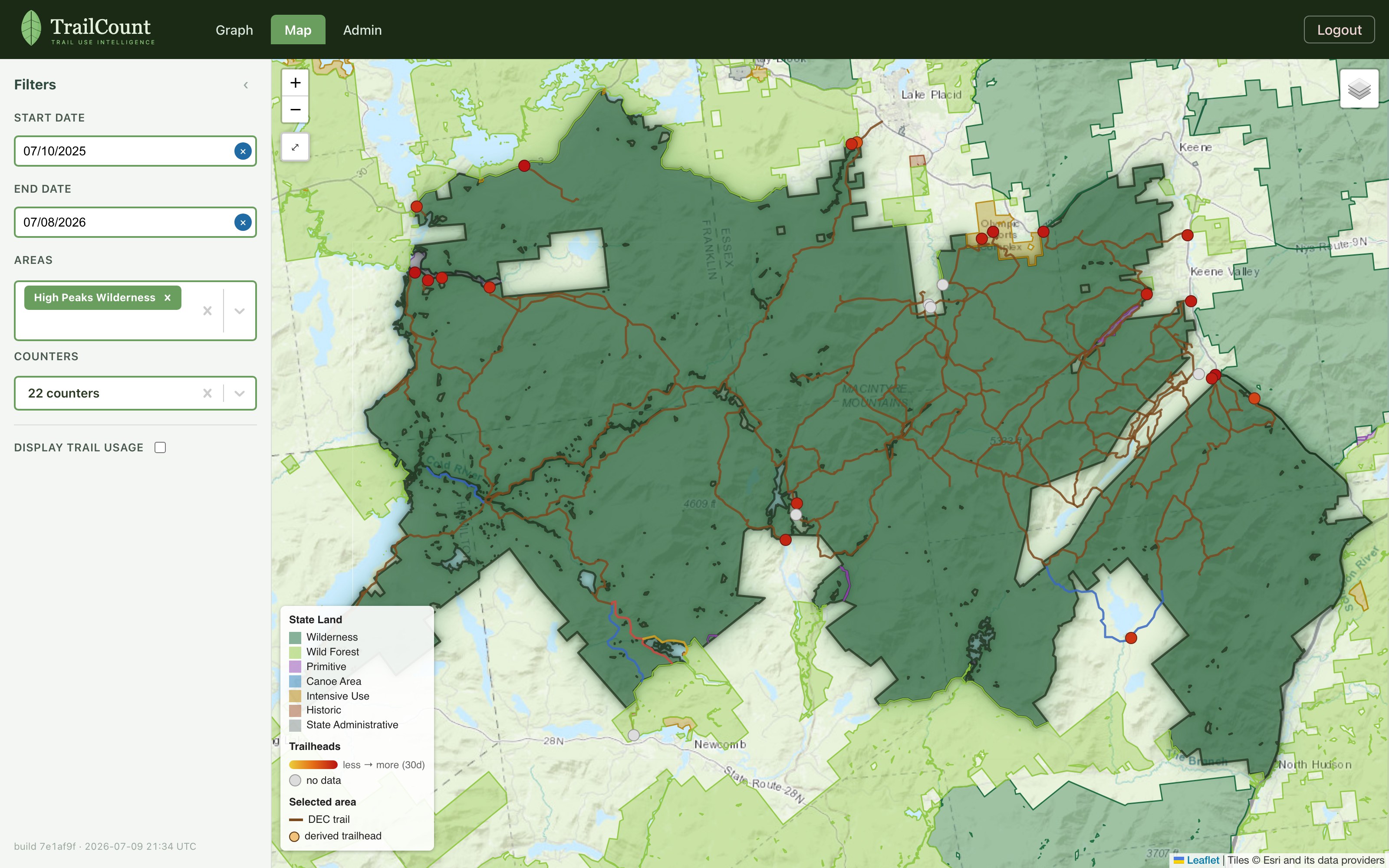 High Peaks Wilderness selected on the map