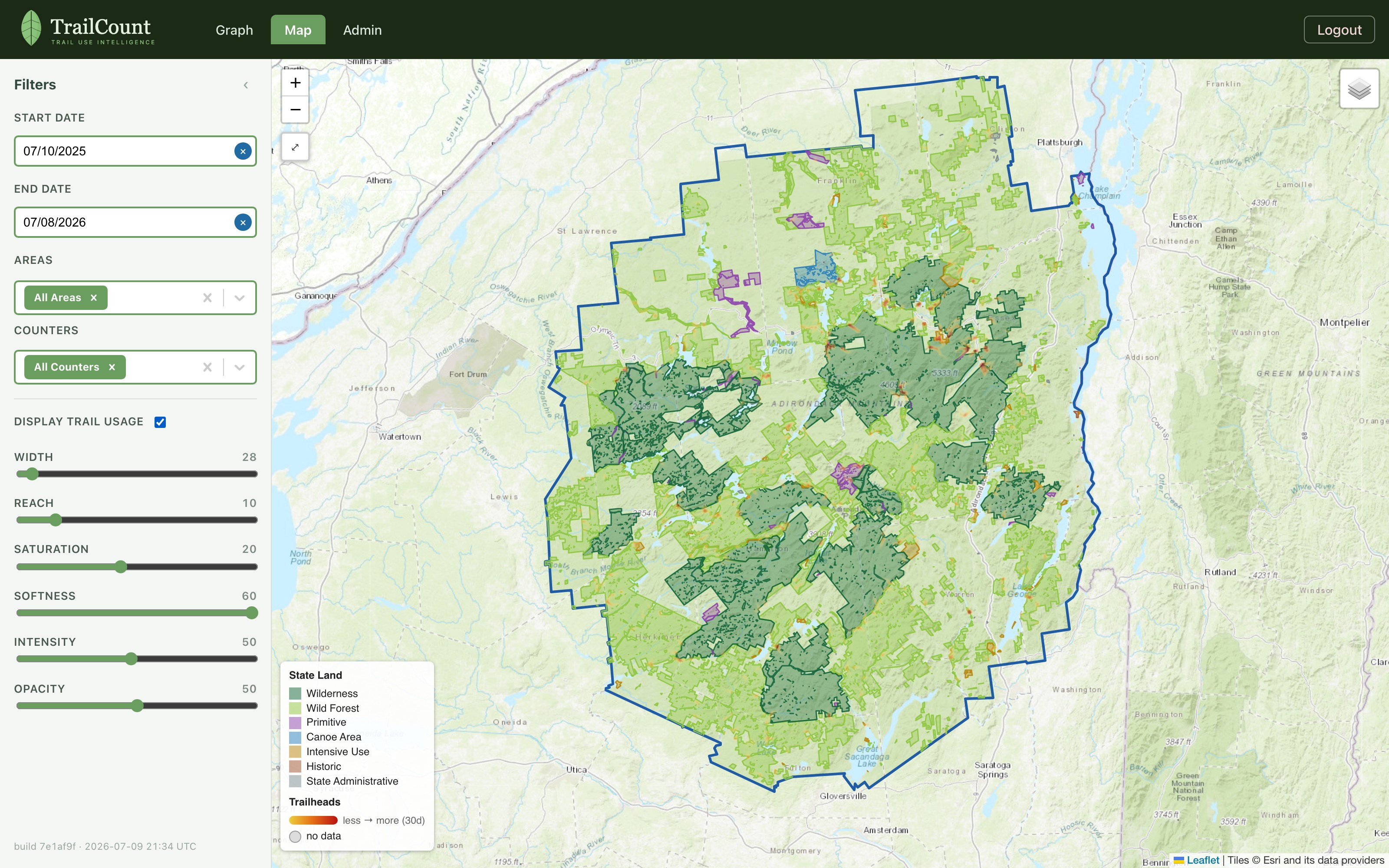 Usage heat corridors on the map